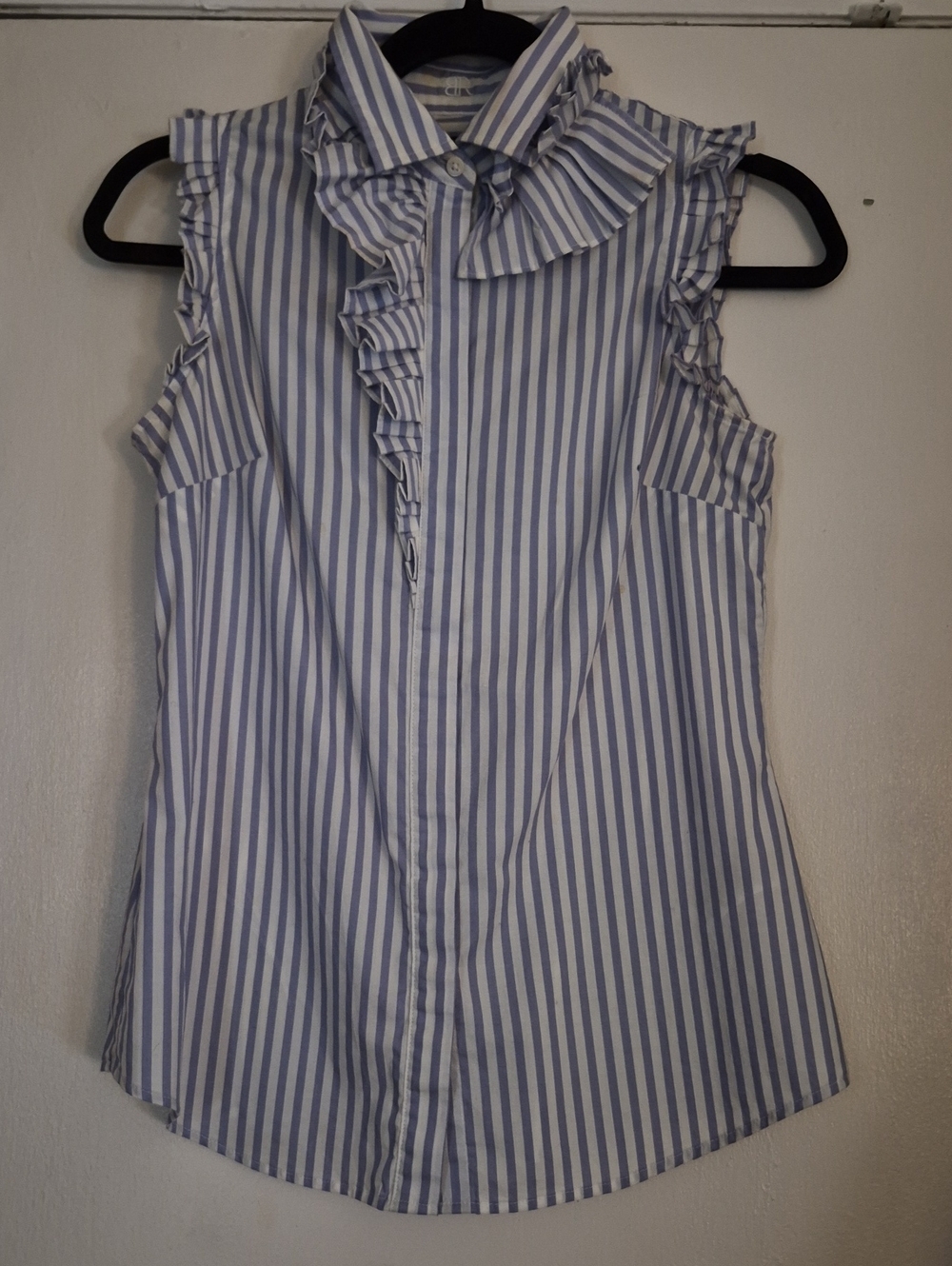 Banana Republic Riley flounce blue striped Ruffled Sleeveless Blouse Sz 2P